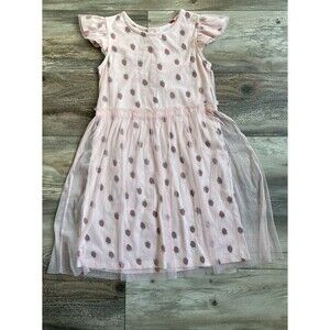 Hanna Andersson Pink Tulle Overlay Strawberry Flutter Sleeve Dress Size US 10
